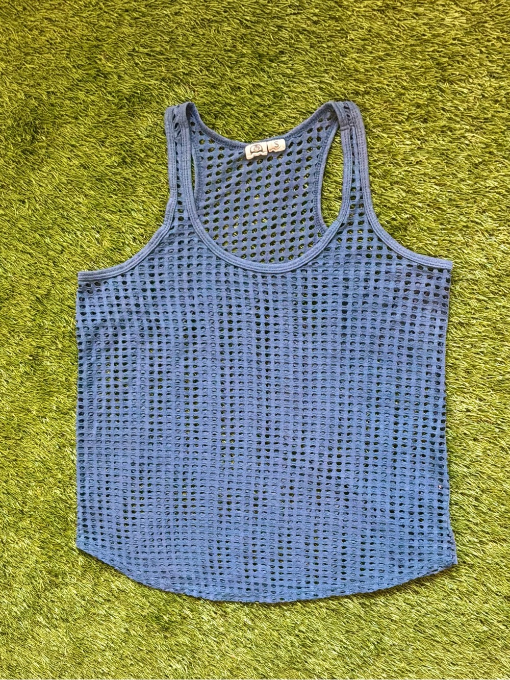 Lagaci Blue Open Knit Mesh Tank Top Small